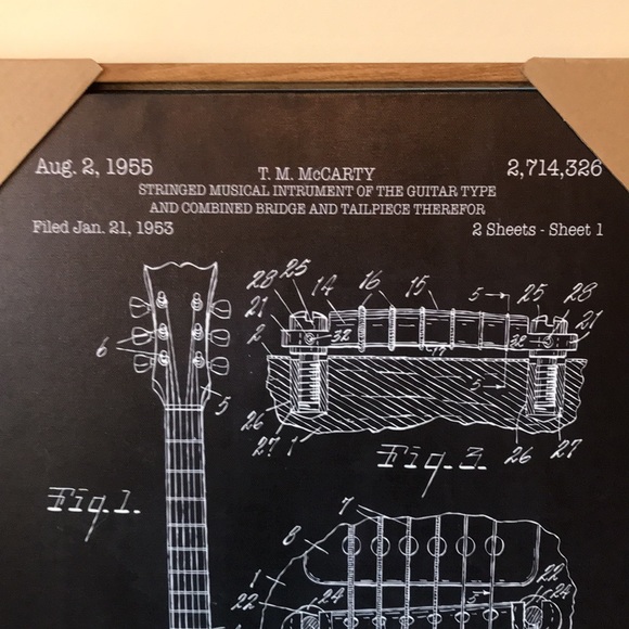 Electric Guitar Gibson Les Paul explanation Canvass Art Black & White - Picture 2 of 11